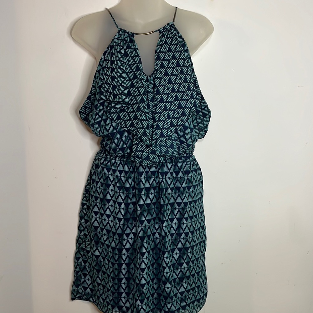Geometric Patterned Blue Dress